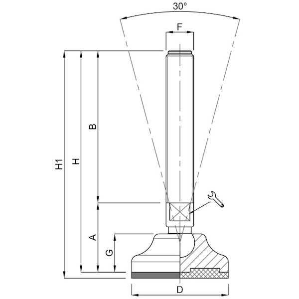 Martin Piede Zincato Base Plastica Snodato 30° D.MM 65 M20 - MARTIN - Immagine 2